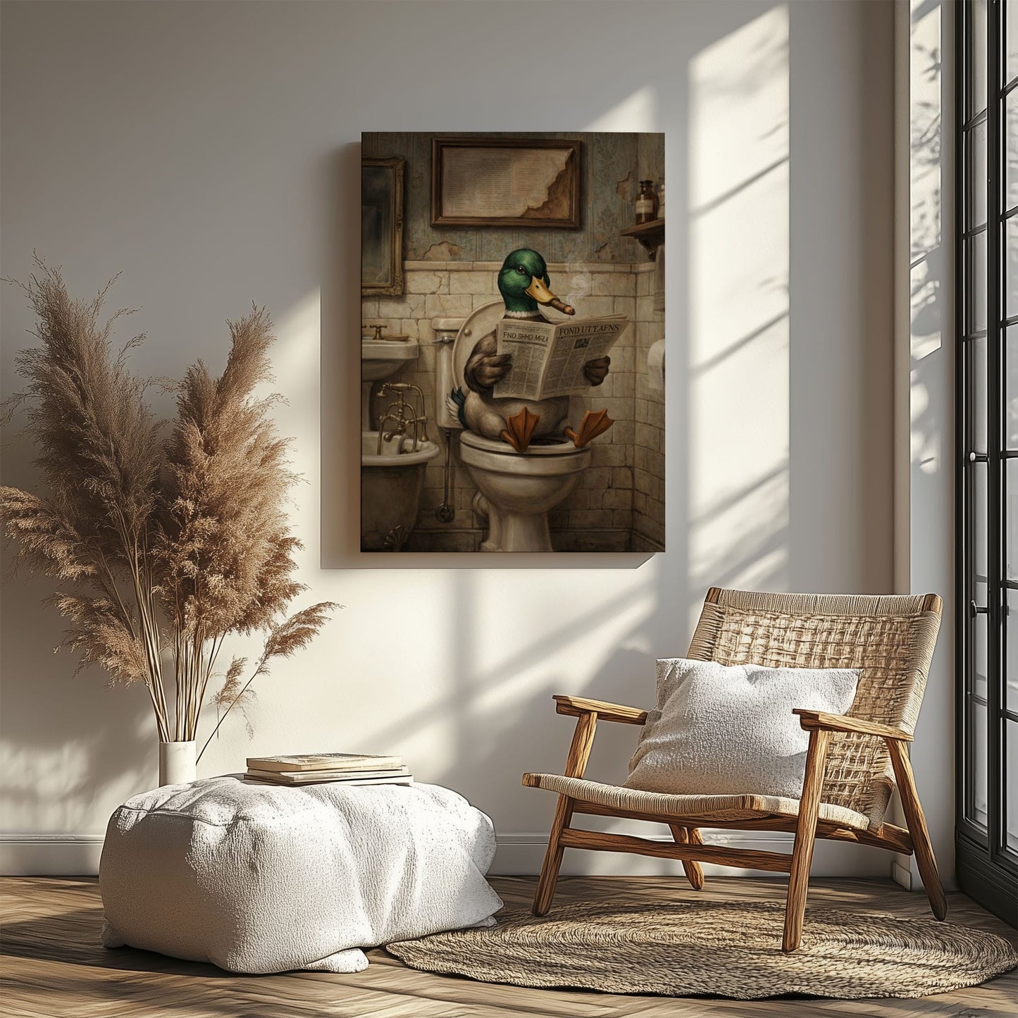 Duck Reading Newspaper Bathroom Decor Wall Art