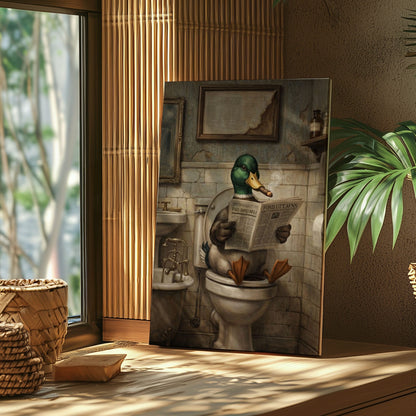 Duck Reading Newspaper Bathroom Decor Wall Art