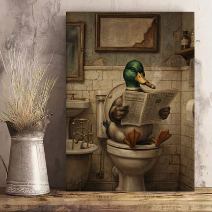 Duck Reading Newspaper Bathroom Decor Wall Art