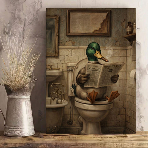 Duck Reading Newspaper Bathroom Decor Wall Art