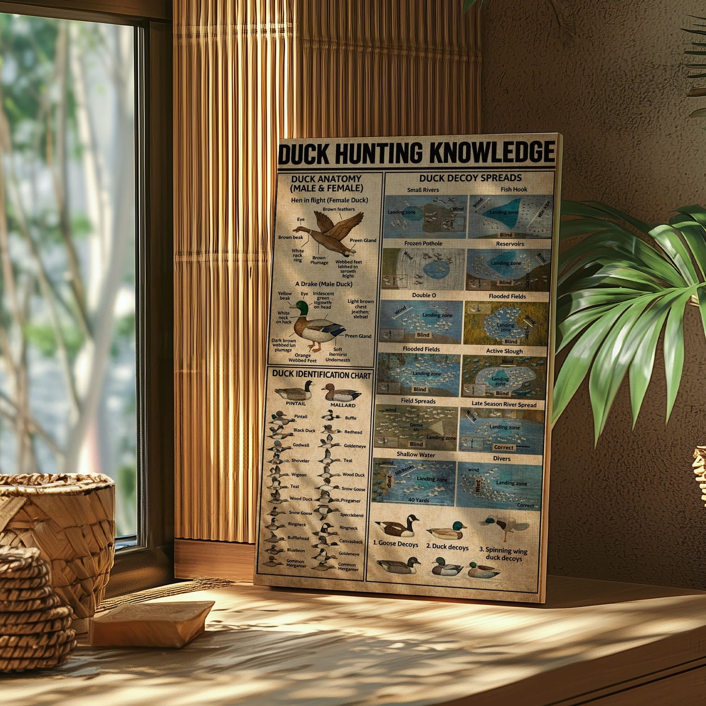 Duck Hunting Guide Wall Art – Vintage Educational Canvas