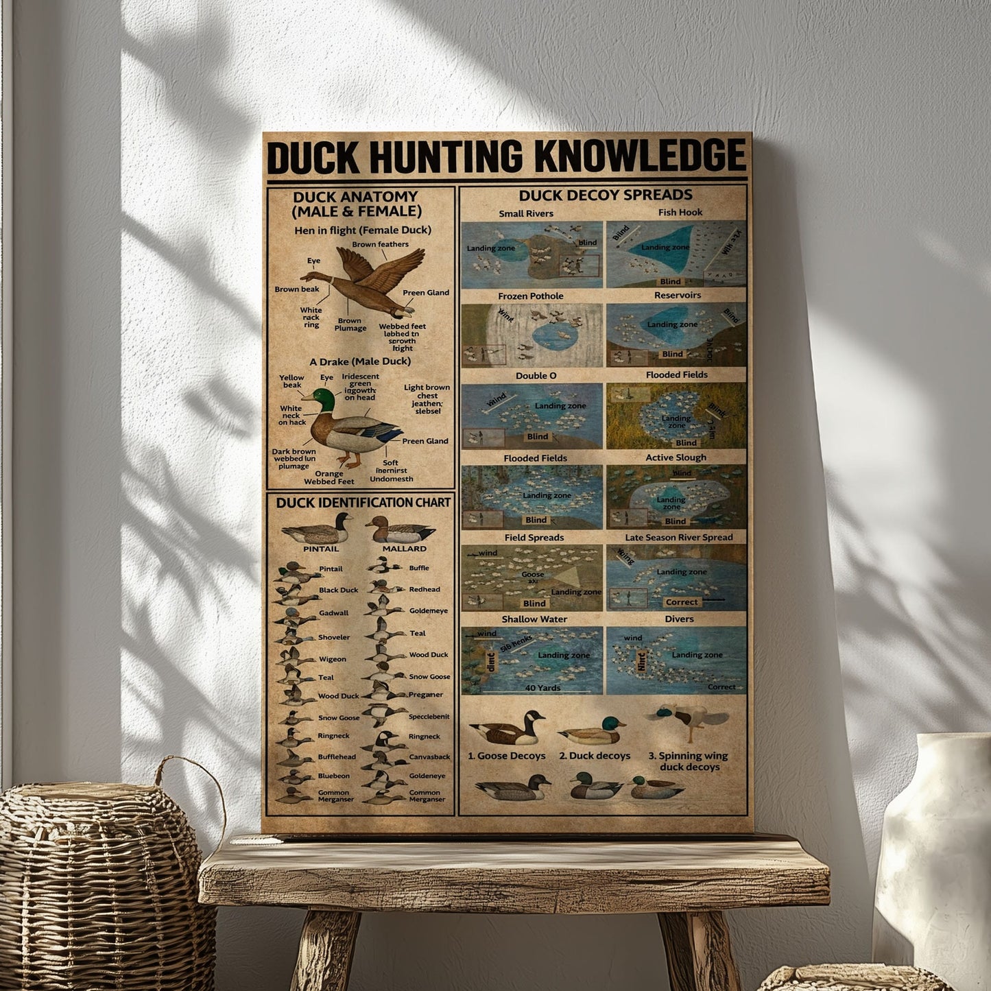 Duck Hunting Guide Wall Art – Vintage Educational Canvas