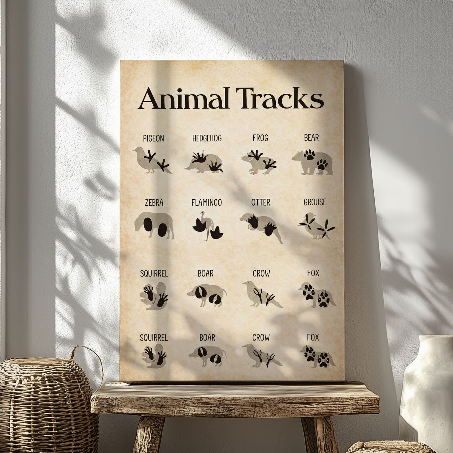Animal Tracks Wall Art Vintage Animal Footprints Identification Chart