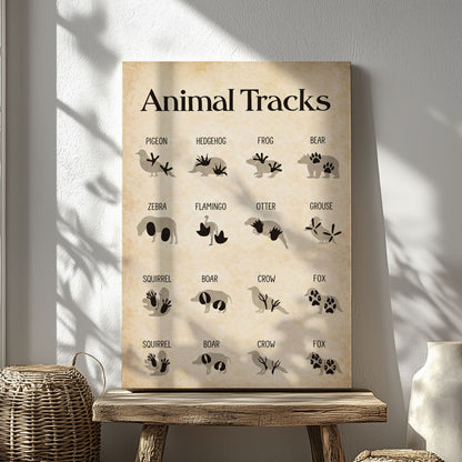 Animal Tracks Wall Art Vintage Animal Footprints Identification Chart