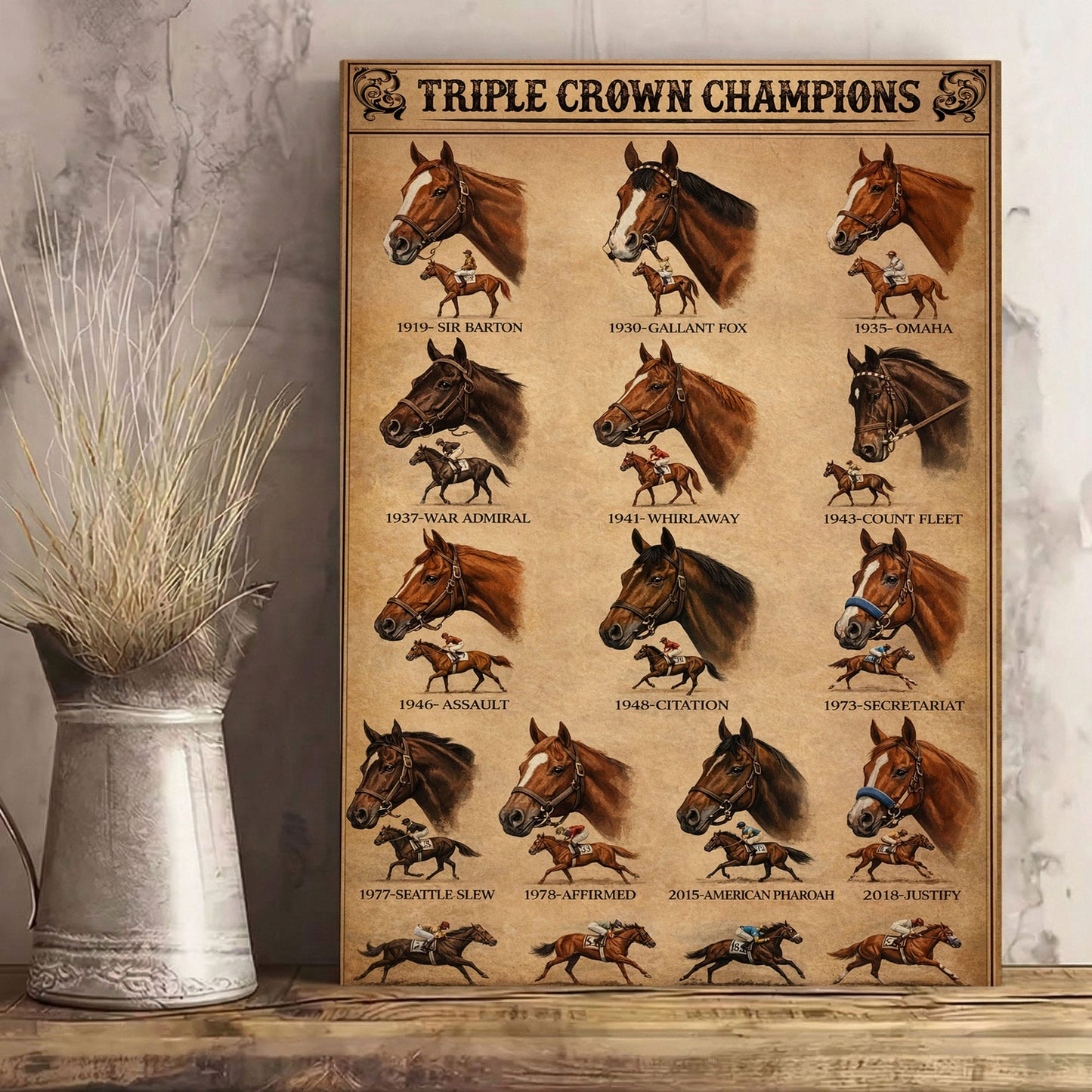 Horse Racing Bar Decor Canvas Triple Crown Champions Classic Chart