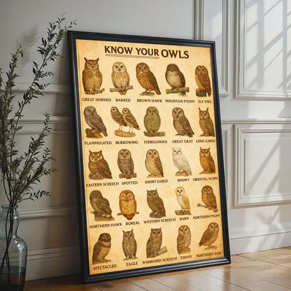 Know Your Owls Canvas Wall Art Owl Identification Chart Poster