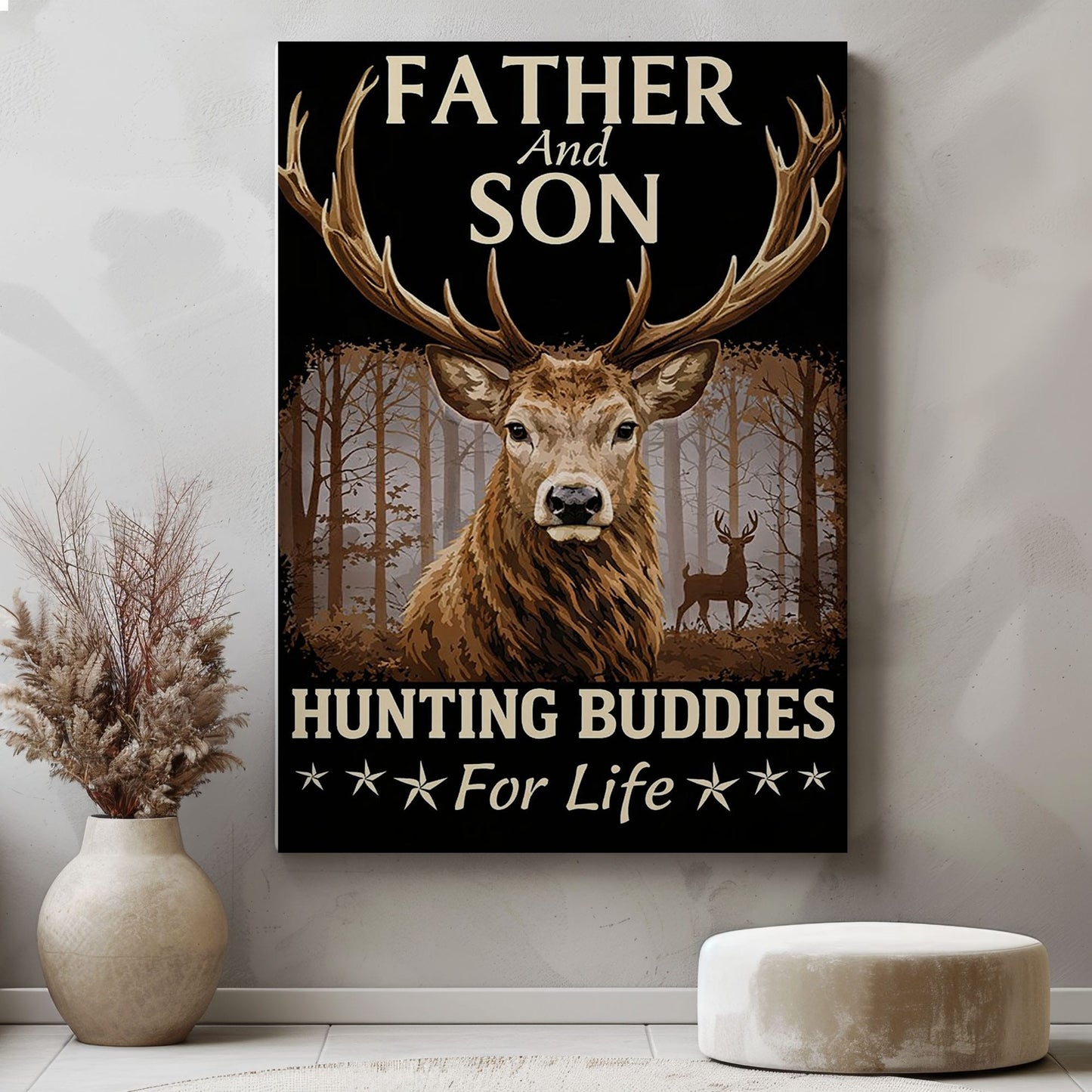 Father and Son Hunting Canvas Wall Art Hunting Buddies for Life Deer Poster