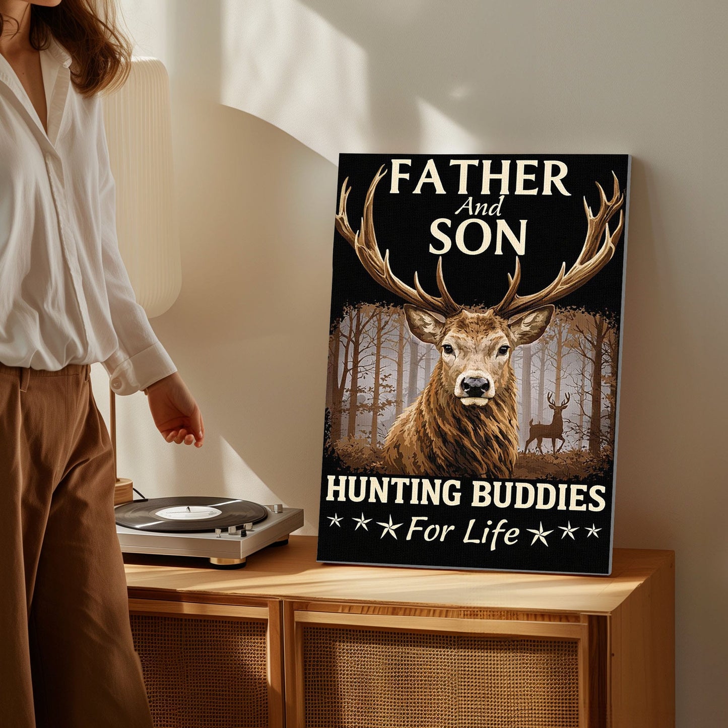 Father and Son Hunting Canvas Wall Art Hunting Buddies for Life Deer Poster