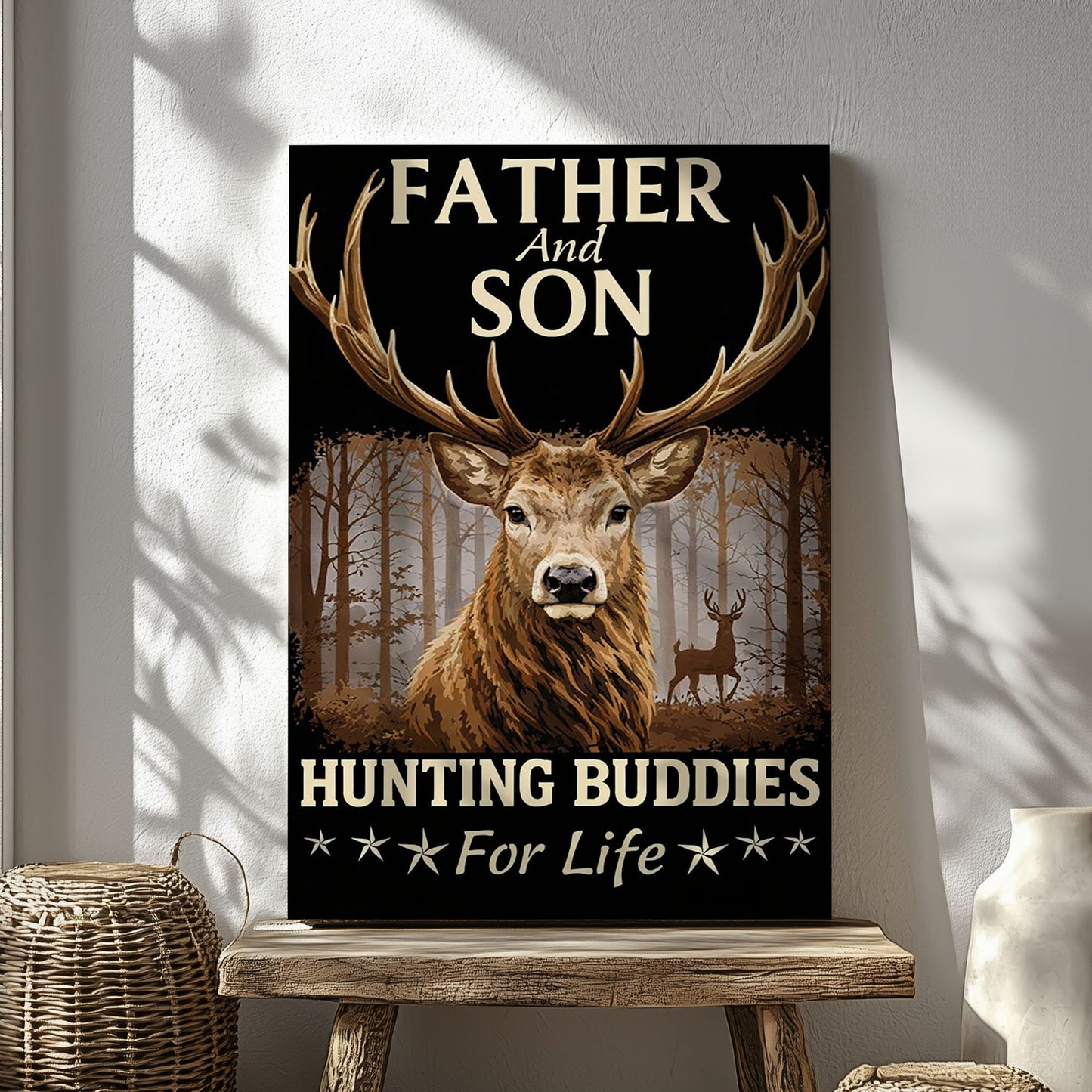 Father and Son Hunting Canvas Wall Art Hunting Buddies for Life Deer Poster