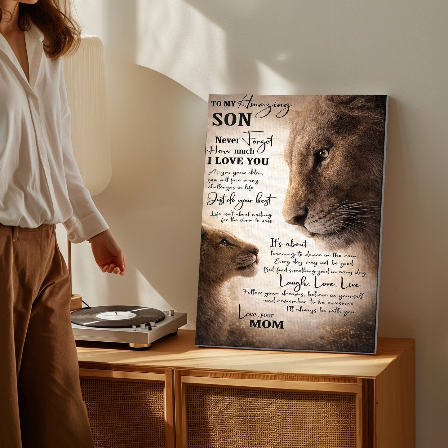 Lion Mom and Son Canvas Print To My Amazing Son Quote Wall Art Poster