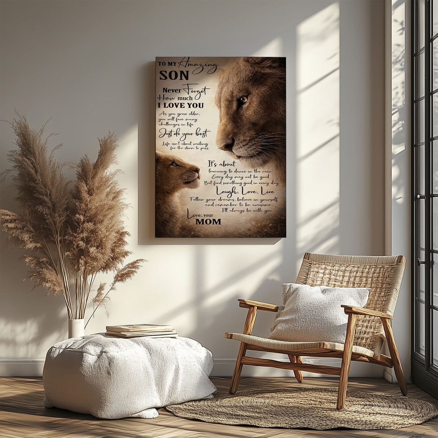 Lion Mom and Son Canvas Print To My Amazing Son Quote Wall Art Poster