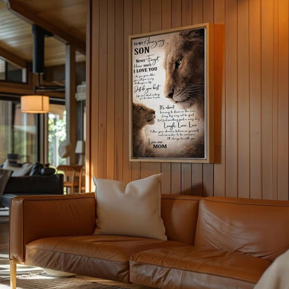 Lion Mom and Son Canvas Print To My Amazing Son Quote Wall Art Poster