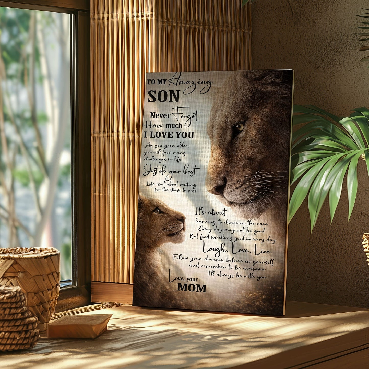 Lion Mom and Son Canvas Print To My Amazing Son Quote Wall Art Poster
