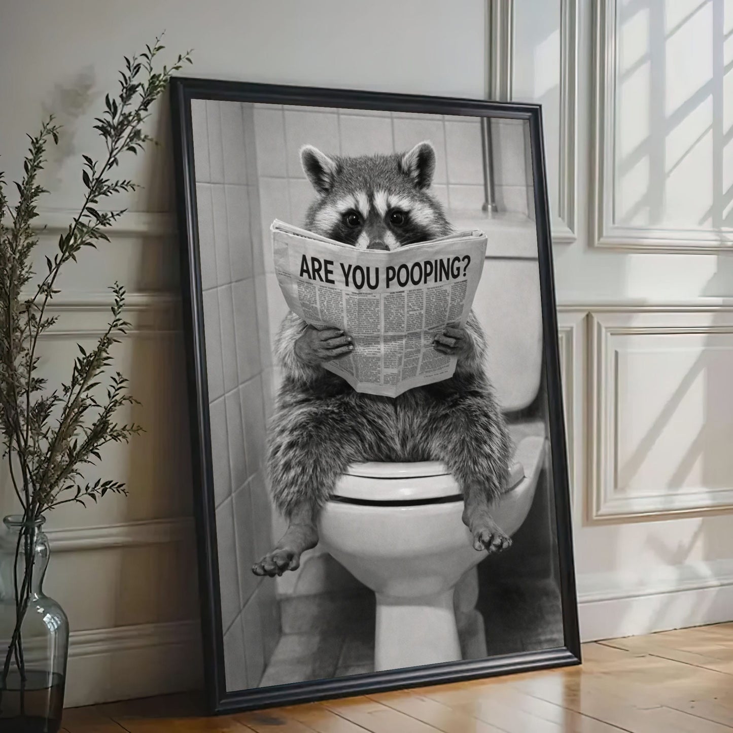 Are You Pooping Poster Raccoon Bathroom Wall Art Canvas