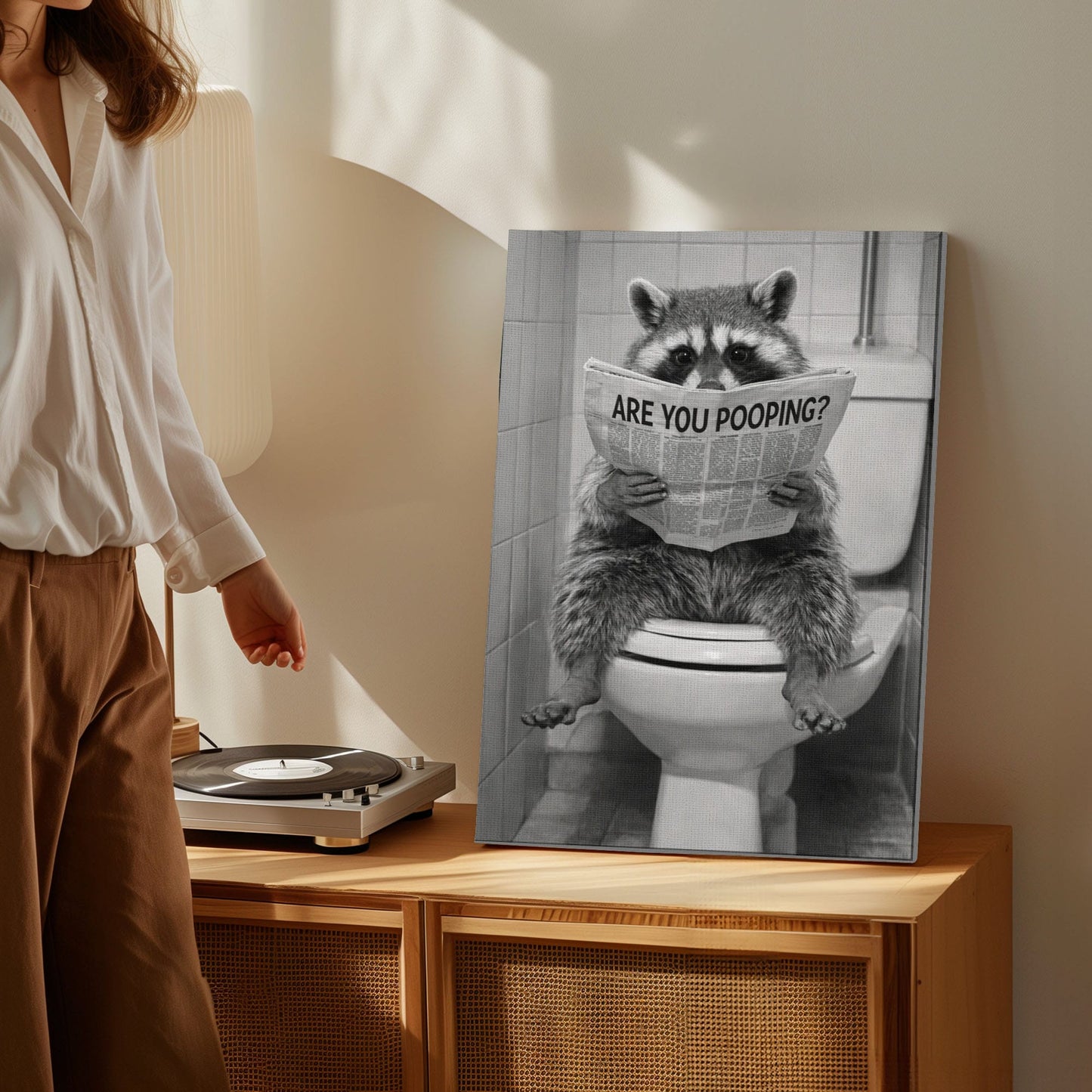 Are You Pooping Poster Raccoon Bathroom Wall Art Canvas