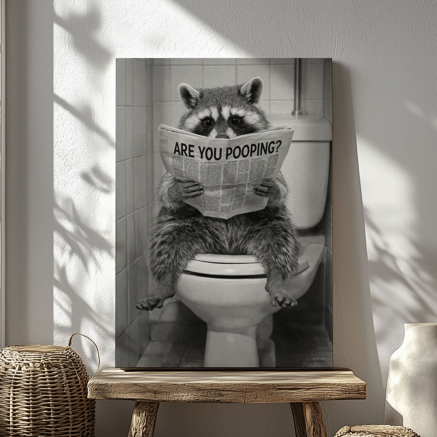 Are You Pooping Poster Raccoon Bathroom Wall Art Canvas