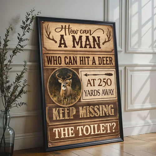 Deer Hunter Bathroom Decor Canvas – Rustic Toilet Humor Wall Art
