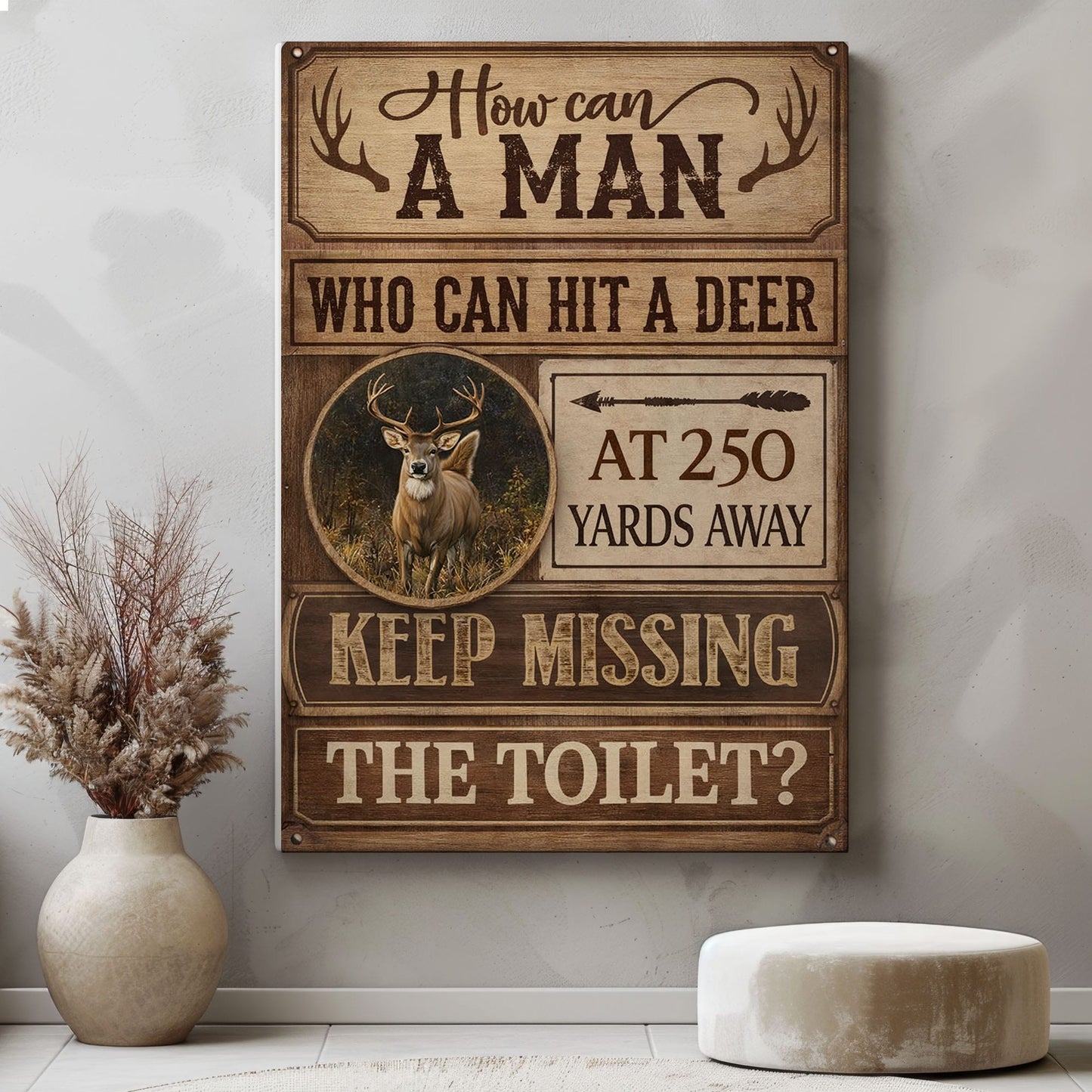 Deer Hunter Bathroom Decor Canvas – Rustic Toilet Humor Wall Art