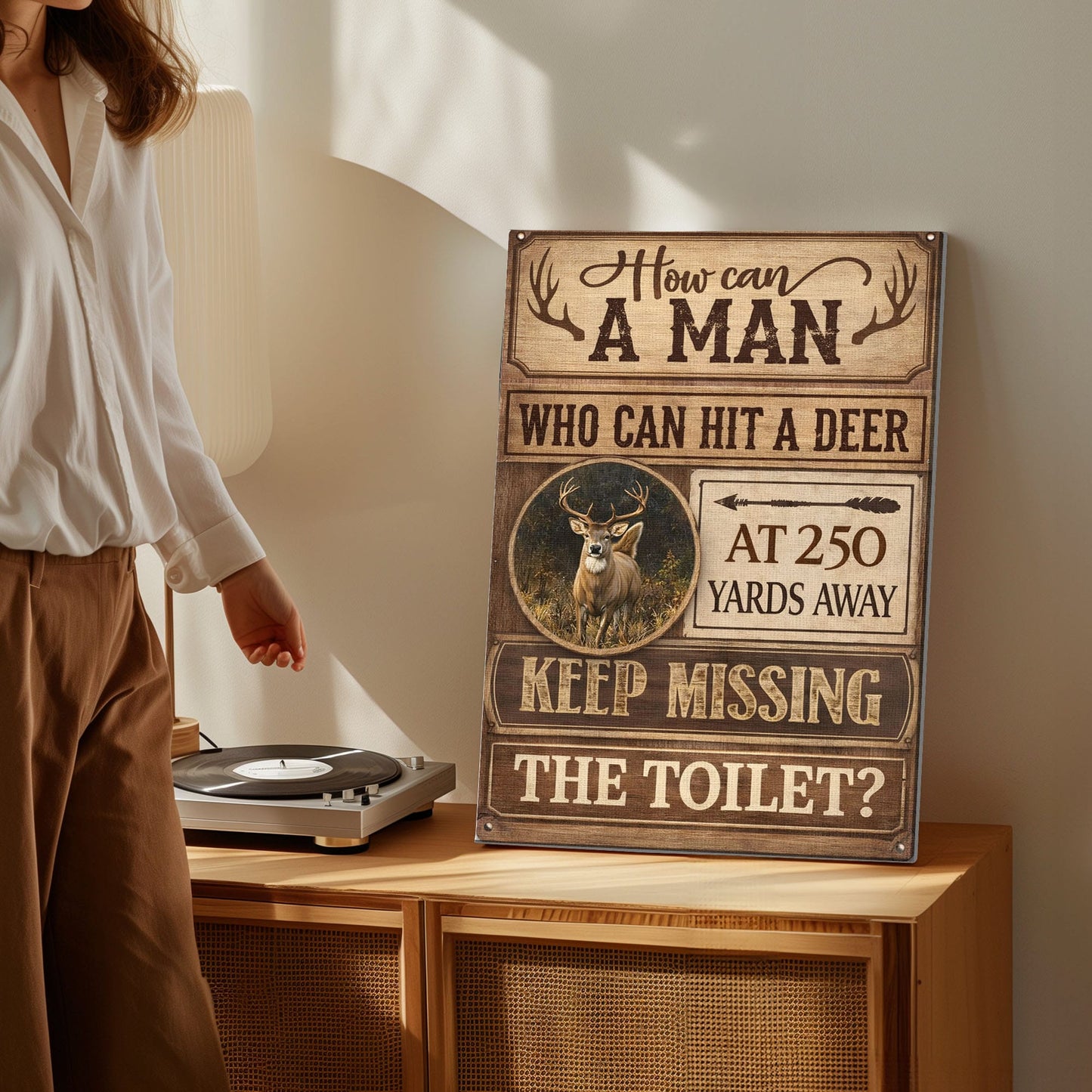 Deer Hunter Bathroom Decor Canvas – Rustic Toilet Humor Wall Art