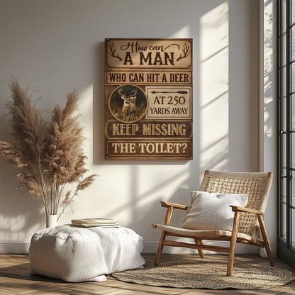Deer Hunter Bathroom Decor Canvas – Rustic Toilet Humor Wall Art