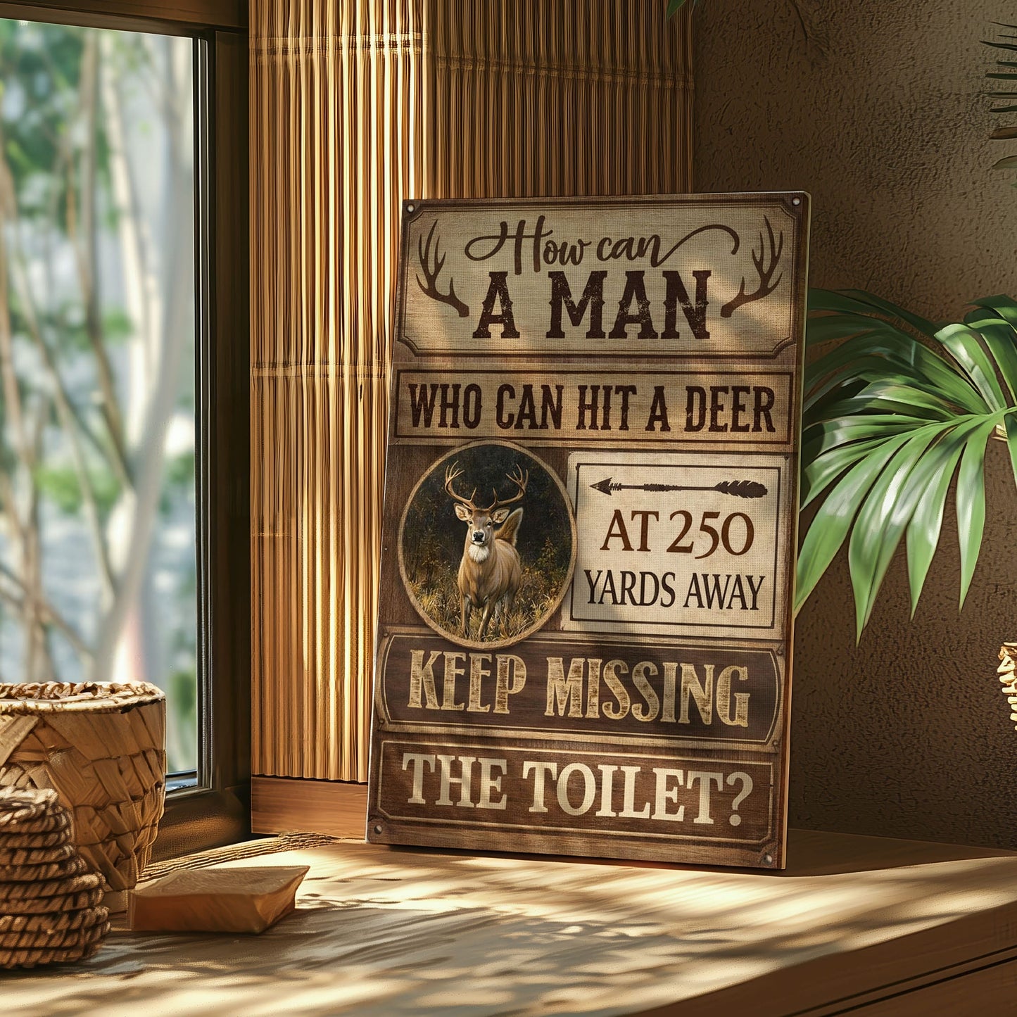 Deer Hunter Bathroom Decor Canvas – Rustic Toilet Humor Wall Art