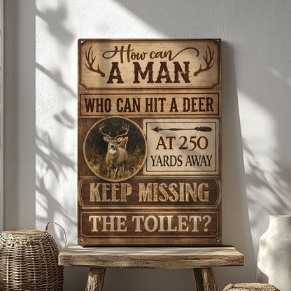 Deer Hunter Bathroom Decor Canvas – Rustic Toilet Humor Wall Art