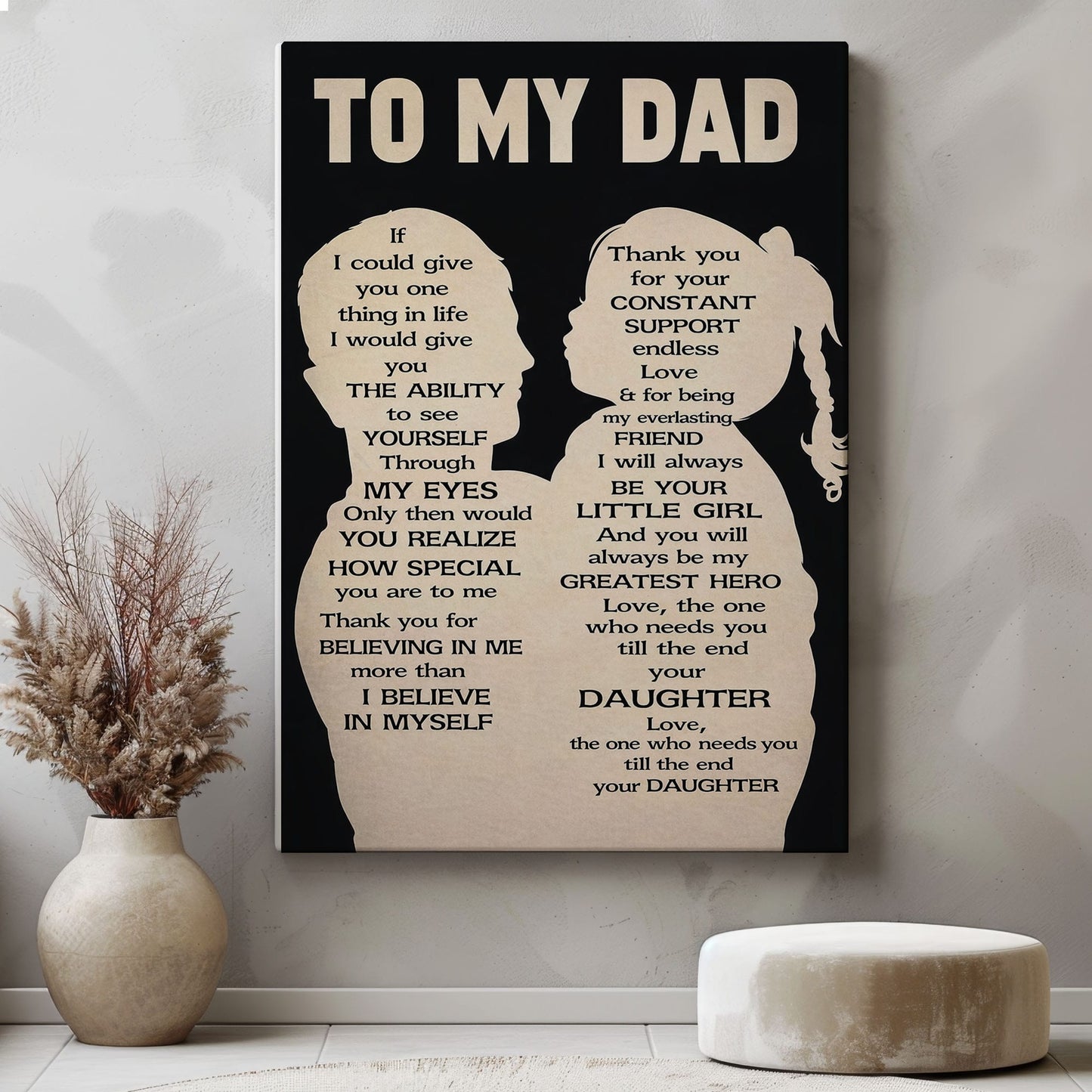To My Dad Wall Art Canvas Thank You Dad Quote Father Daughter Decor