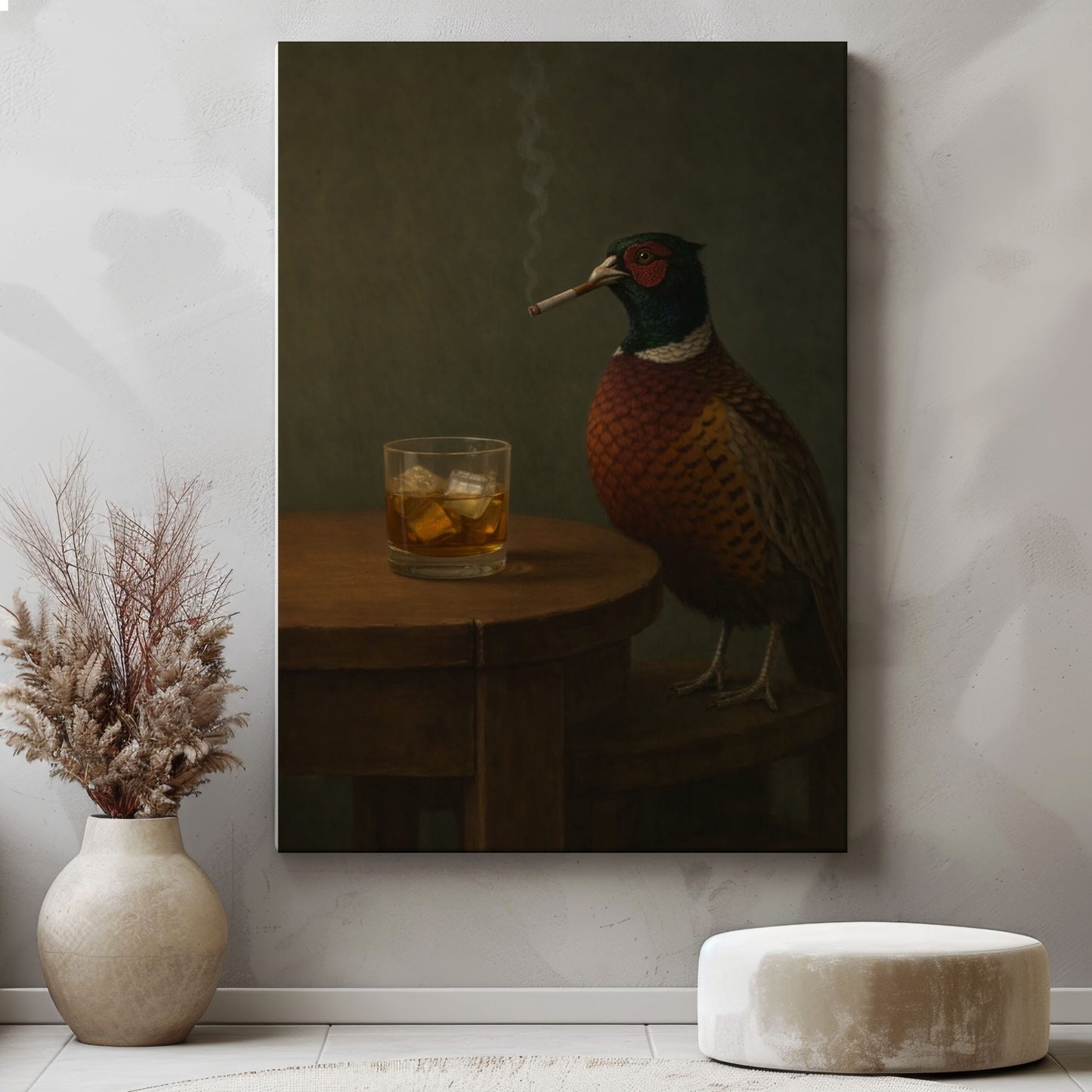 Smoking Pheasant Poster Wall Art Whiskey Bar Decor Canvas