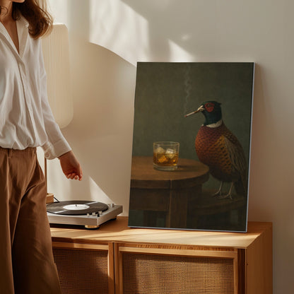 Smoking Pheasant Poster Wall Art Whiskey Bar Decor Canvas