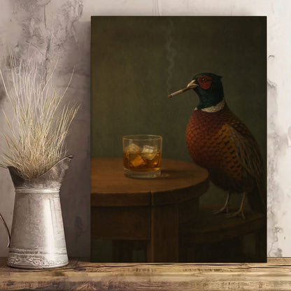Smoking Pheasant Poster Wall Art Whiskey Bar Decor Canvas