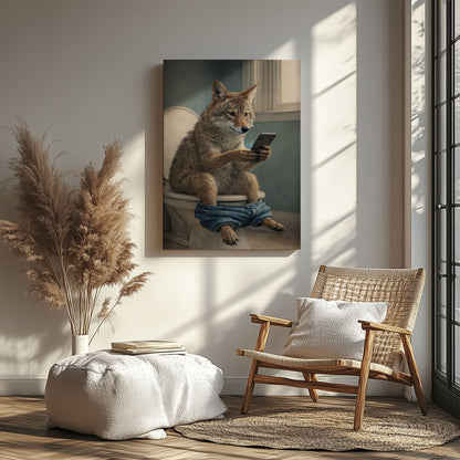Coyote Sitting on Toilet with Phone Canvas