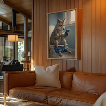 Coyote Sitting on Toilet with Phone Canvas