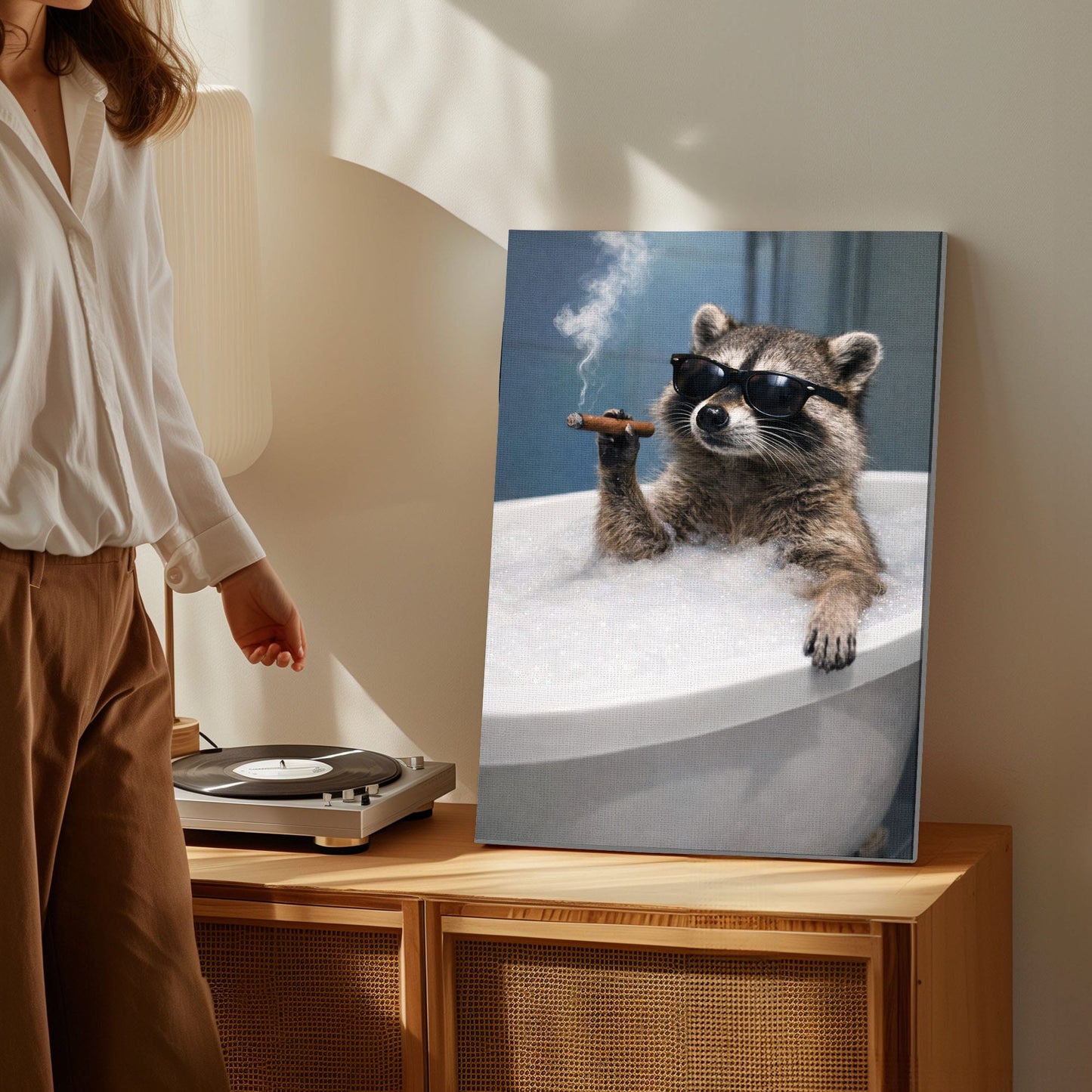 Raccoon Bathroom Humor Wall Art Canvas