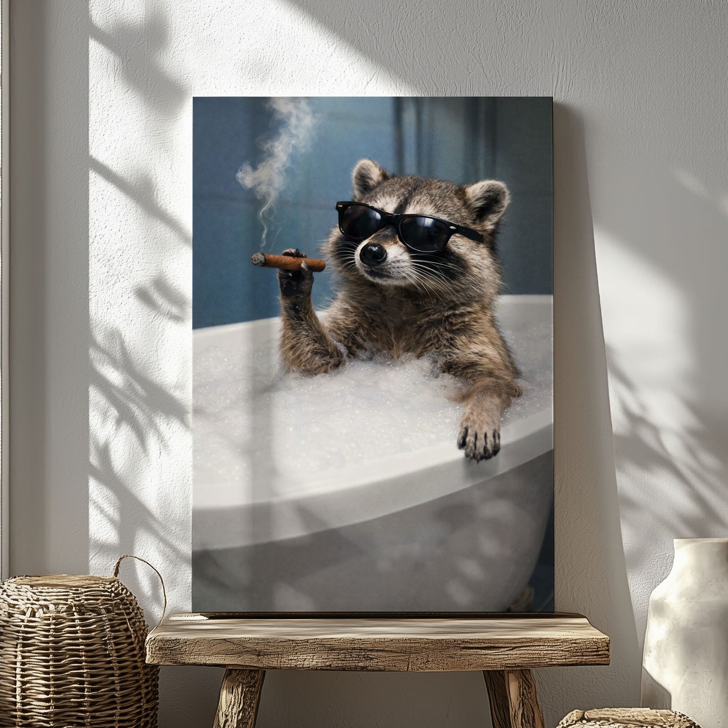 Raccoon Bathroom Humor Wall Art Canvas