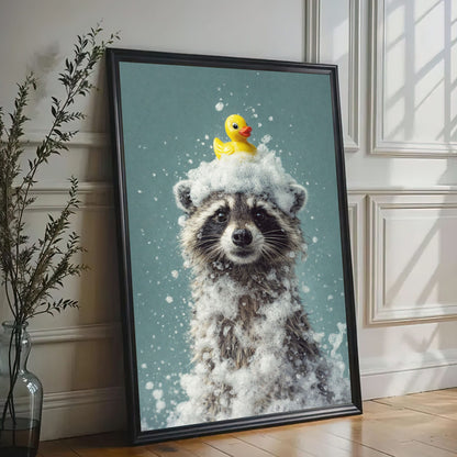 Cute Raccoon Bathroom Poster Wall Art Canvas Print