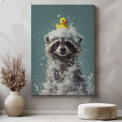 Cute Raccoon Bathroom Poster Wall Art Canvas Print