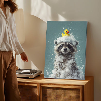 Cute Raccoon Bathroom Poster Wall Art Canvas Print