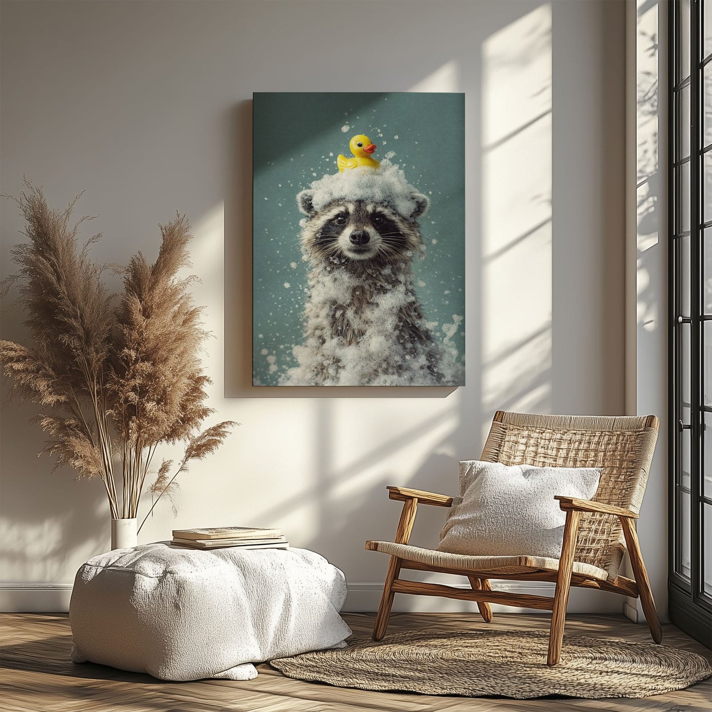 Cute Raccoon Bathroom Poster Wall Art Canvas Print