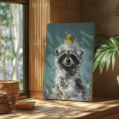 Cute Raccoon Bathroom Poster Wall Art Canvas Print