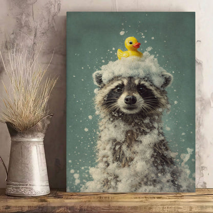 Cute Raccoon Bathroom Poster Wall Art Canvas Print