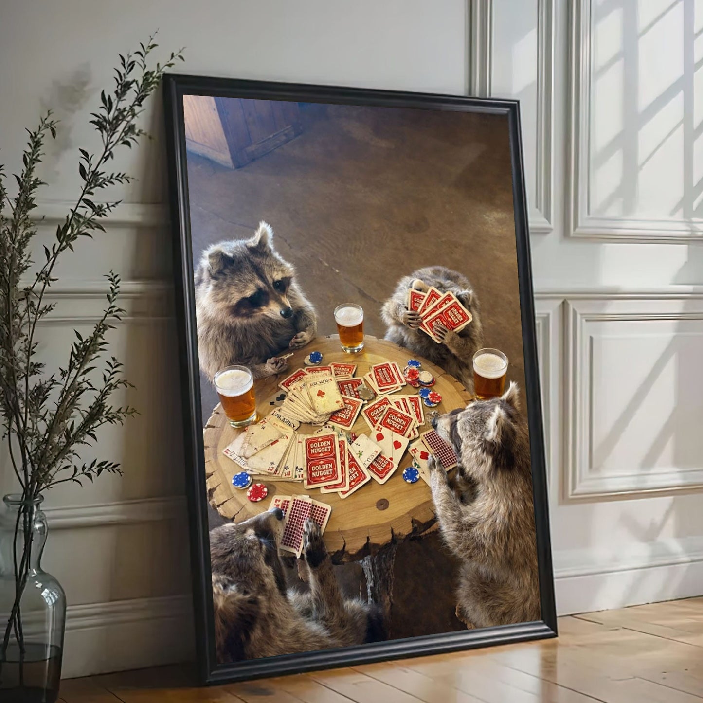 Raccoon Poker Night Canvas Print Drinking Beer Funny Wall Art