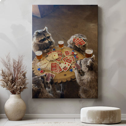 Raccoon Poker Night Canvas Print Drinking Beer Funny Wall Art