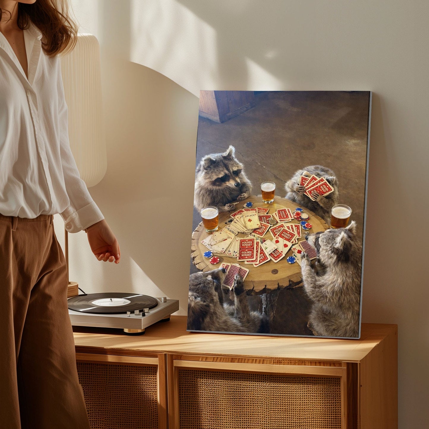 Raccoon Poker Night Canvas Print Drinking Beer Funny Wall Art