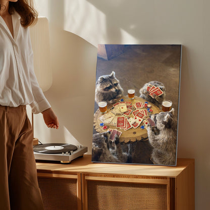 Raccoon Poker Night Canvas Print Drinking Beer Funny Wall Art