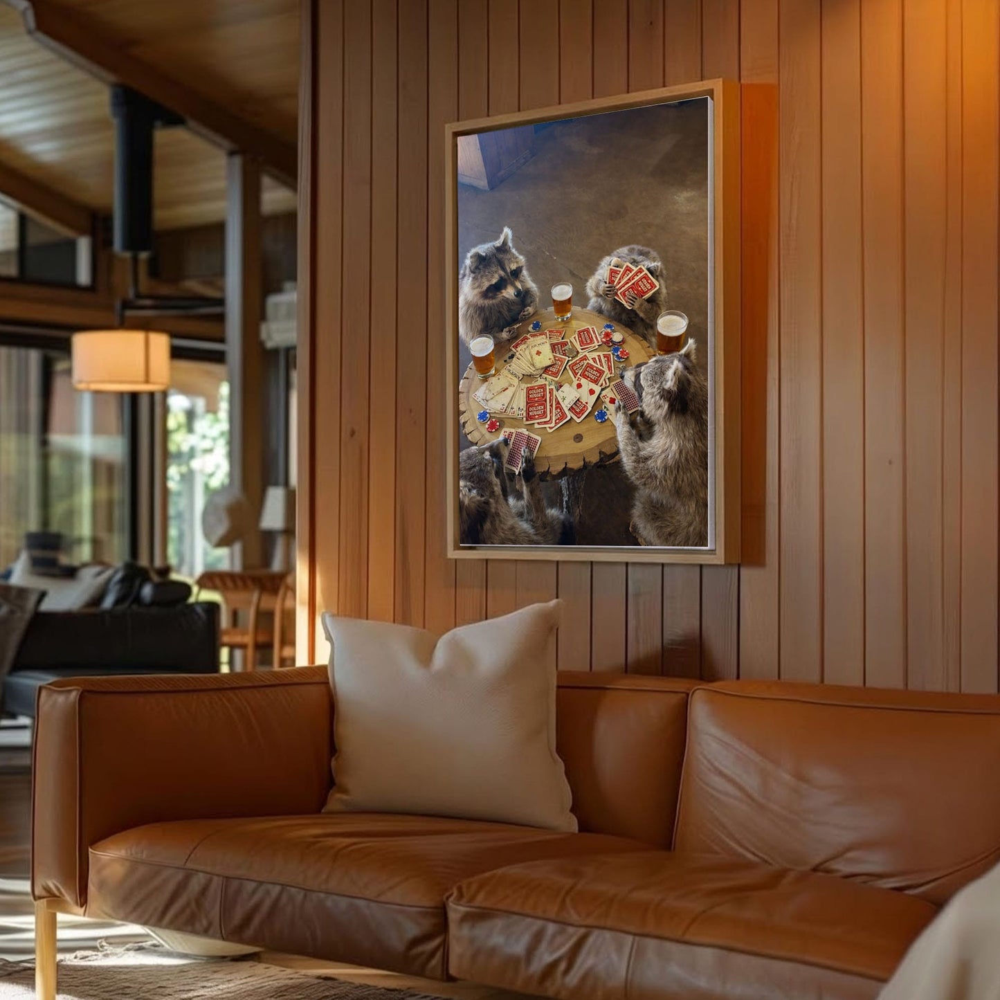 Raccoon Poker Night Canvas Print Drinking Beer Funny Wall Art