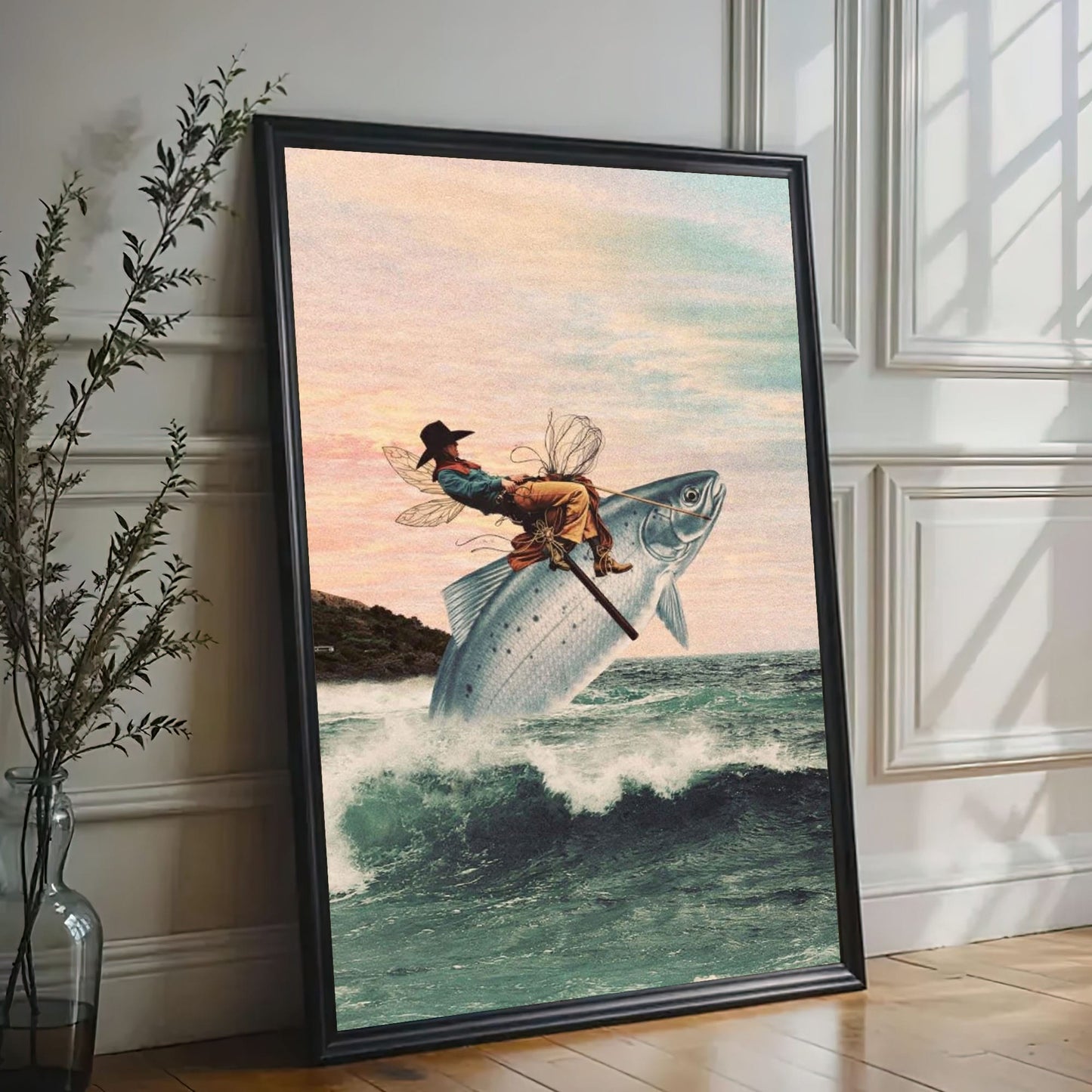 Cowboy Riding a Giant Fish Canvas Wall Art