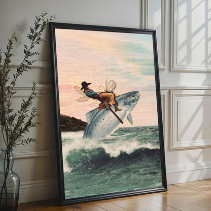 Cowboy Riding a Giant Fish Canvas Wall Art