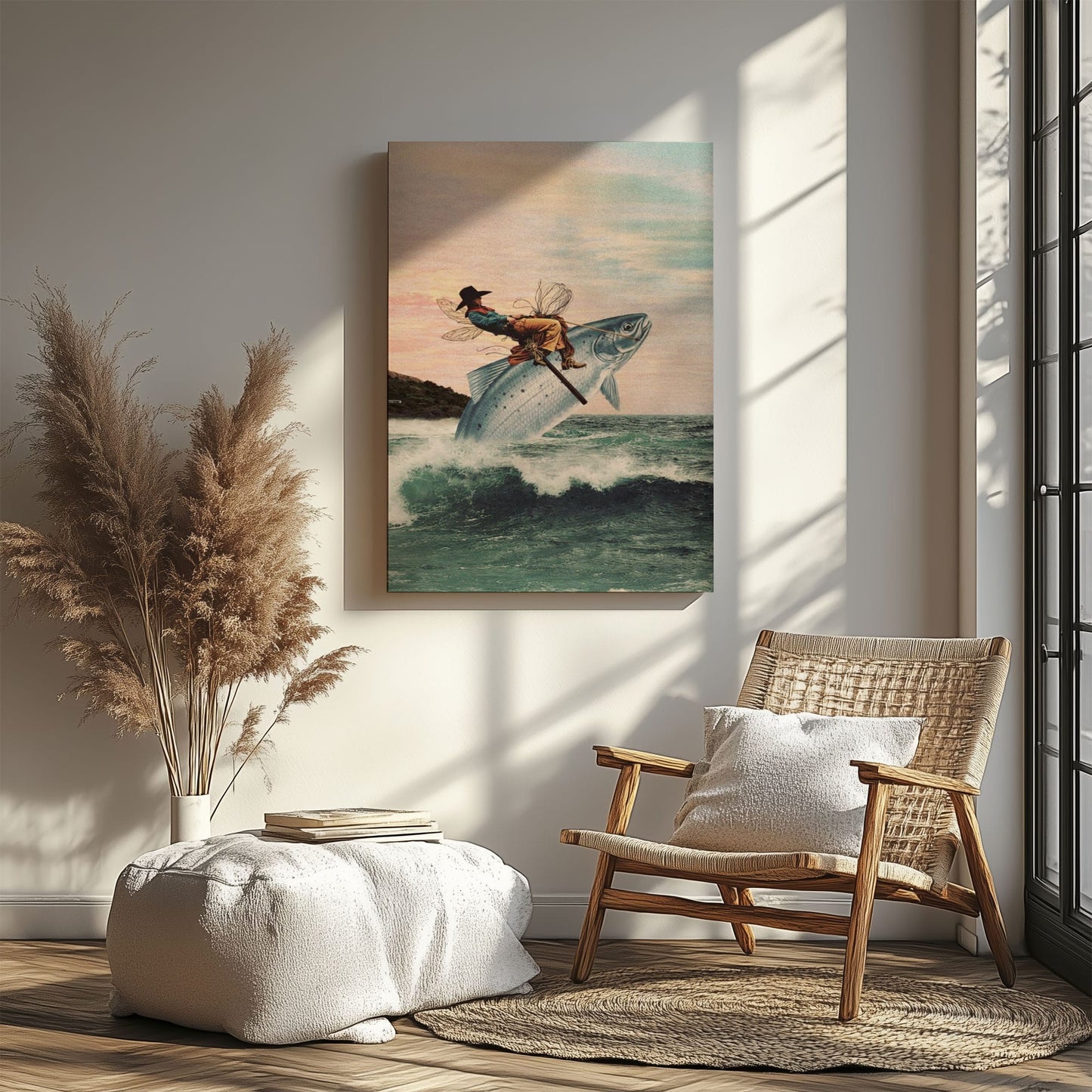 Cowboy Riding a Giant Fish Canvas Wall Art