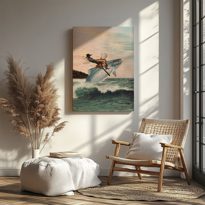 Cowboy Riding a Giant Fish Canvas Wall Art