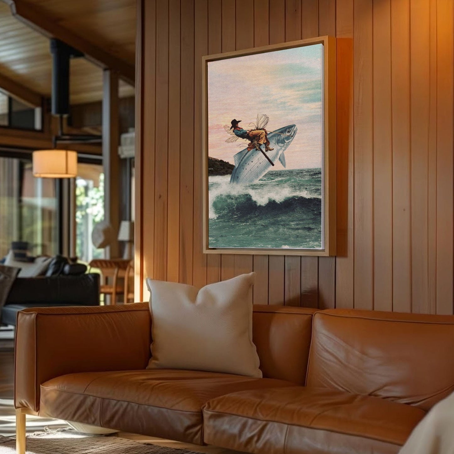 Cowboy Riding a Giant Fish Canvas Wall Art